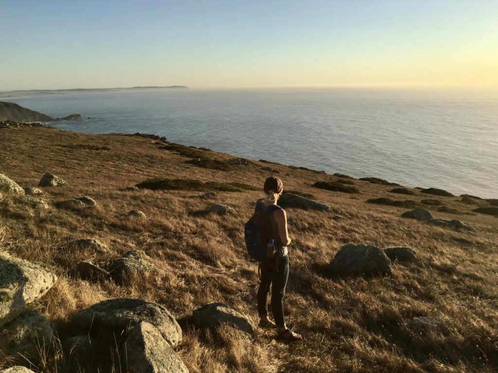 woman over looking ocean on hillside